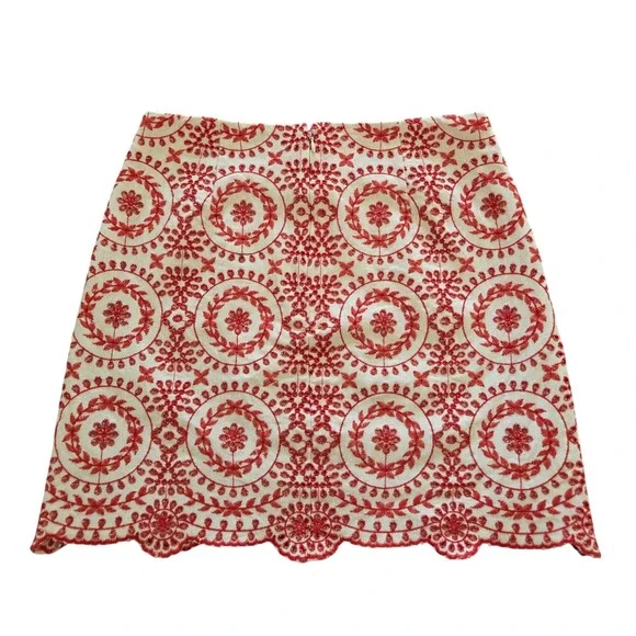 LOFT ANN KLEIN Boho Mini Skirt Petites Orange Embroidered Eyelet  Size 6P - Picture 7 of 9